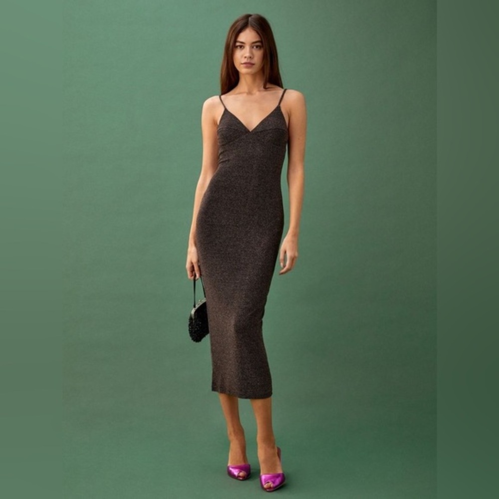 Reformation Glitter Disco Sparkle Stretchy Midi Party/ Gown/ Formal Dress size S